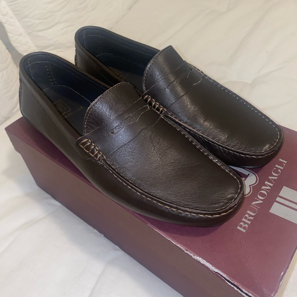 Bruno Magli Dark Brown Leather Slip-Ons